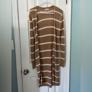 Pink Lily Tan and White Knit Cardigan